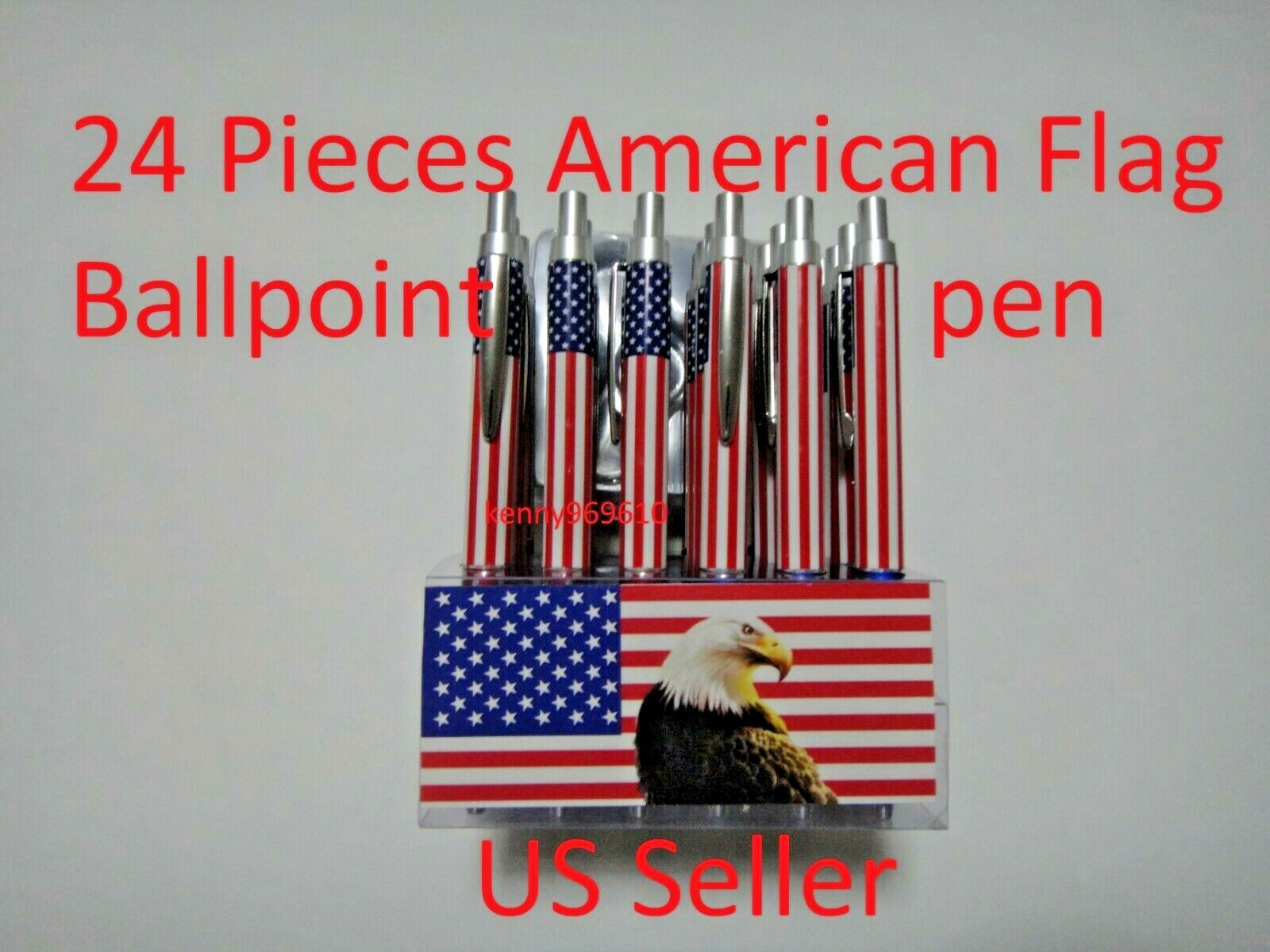 24X-BLACK Ballpoint American Flag Ink Pen w. silver clip US Seller