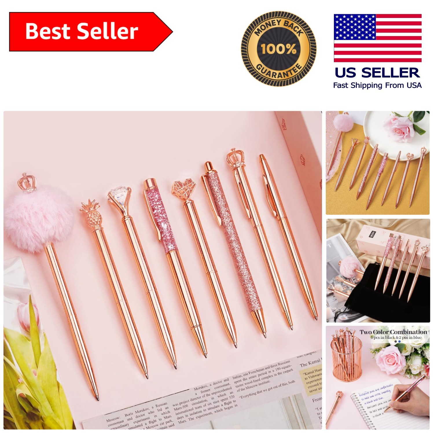 Sophisticated 8-Piece Journal Pen Set – Rose Gold Elegant Writing Instruments