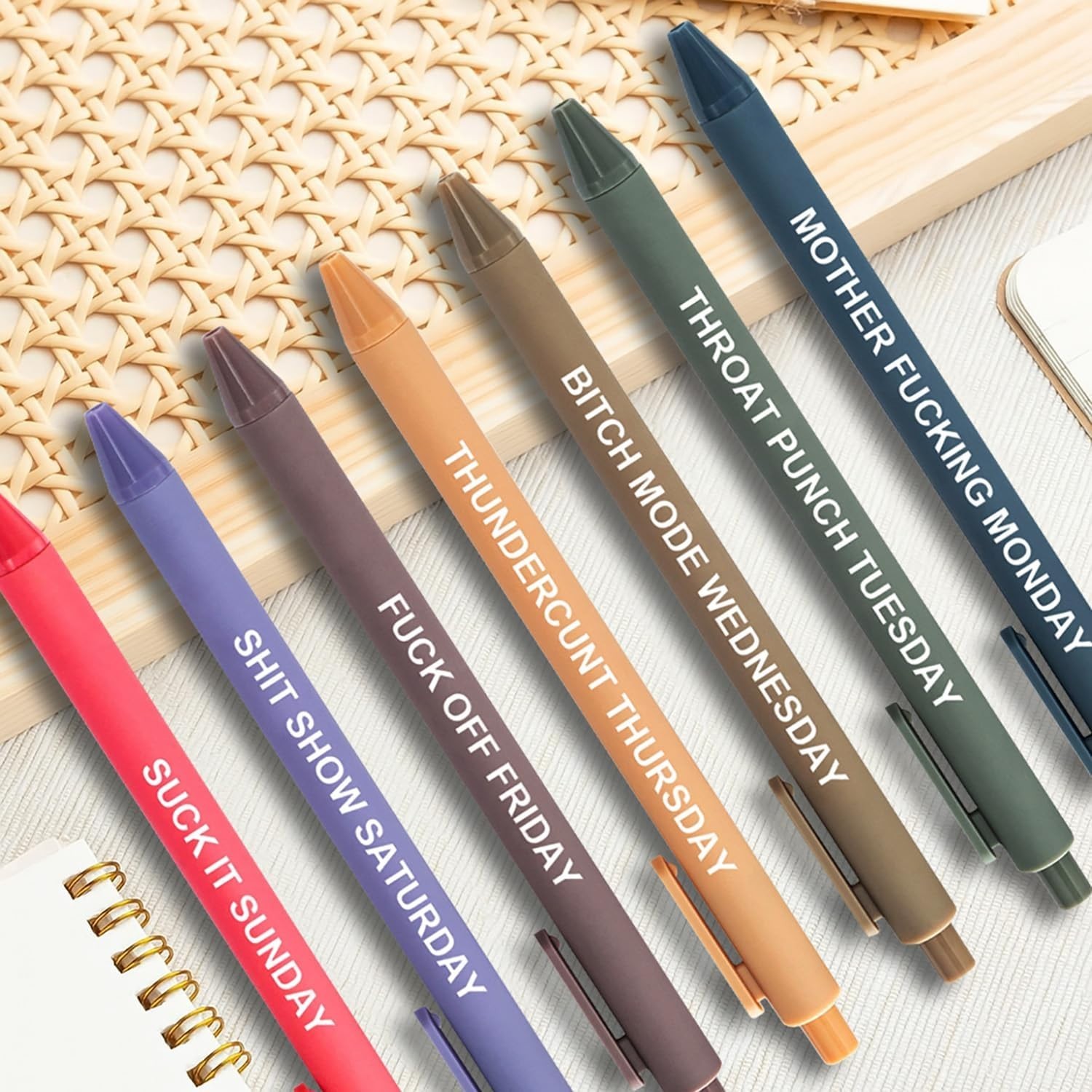 7 Pcs funny pens with Sayings for Each Day of The Week,Novelty Pens for gift