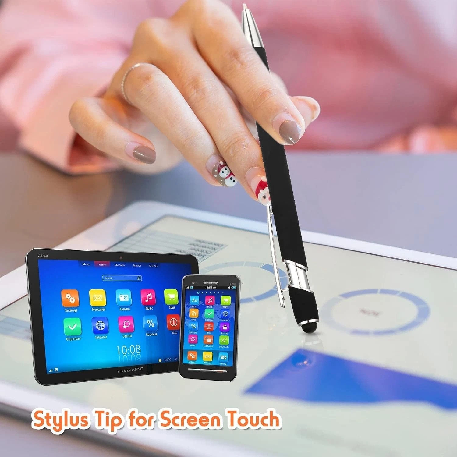 100pk Black Metal Ballpoint Pens w/ Stylus, Smooth 1.0mm Ink, Retractable Click