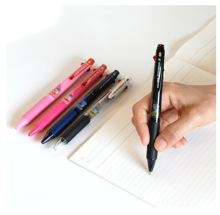 Ballpoint Pen 3 Color Black, Red, Blue Ink 0.38mm, Transparent Black