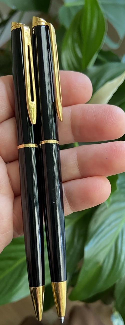Vintage Waterman Hemisphere Black With Gold Trim Ballpoint & Pencil Set Paris