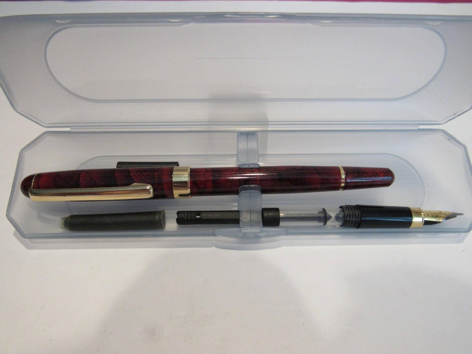 TERZETTI PISA RED MARBLED Metal Fountain Pen/ Rollerball Conversion Set