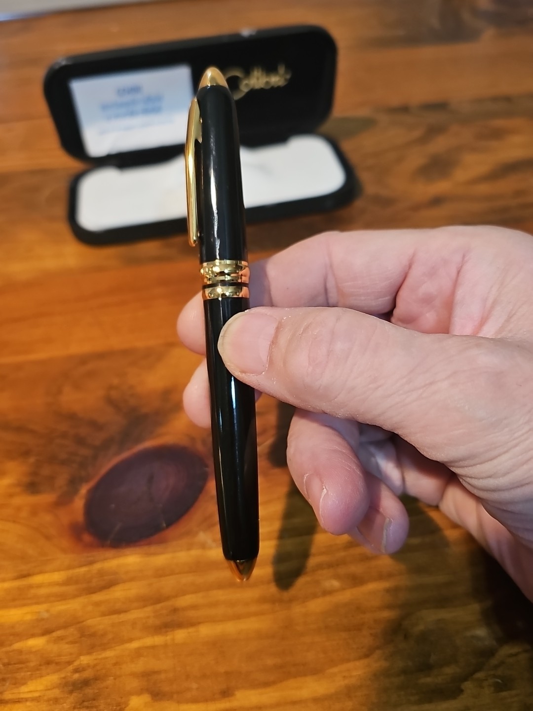 Vintage Colibri Pen Gemini   Ball Point Black  With Gold Trim In Hard Case