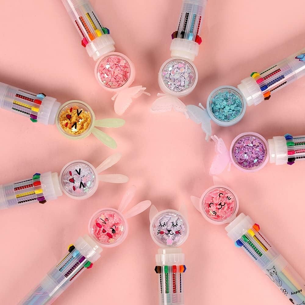 0.5mm 10-in-1 Multicolor Ballpoint Pen 10 Colors Cute Cartoon Retractable