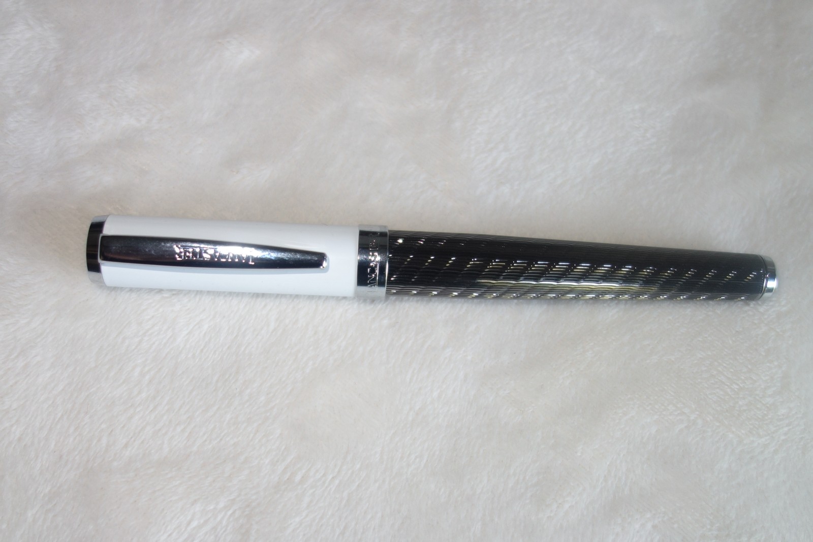 LANCASTER ITALY BALL POINT PEN SILVER WHITE TONE, BLACK INK NEW +BOX