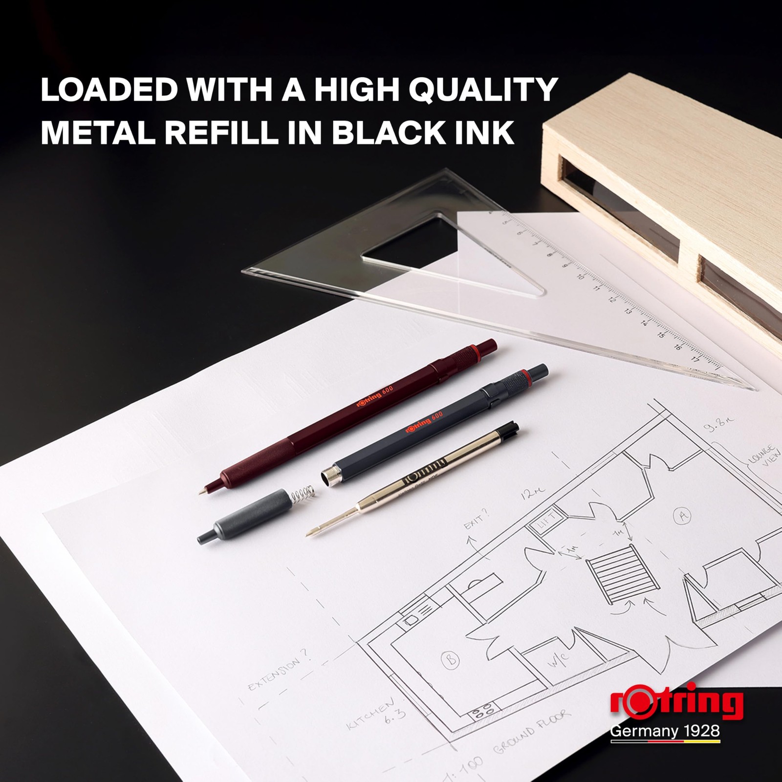Rotring 600 Ballpoint Pen, Chocolate Truffle Design, Medium Nib, Oil-based Ink,