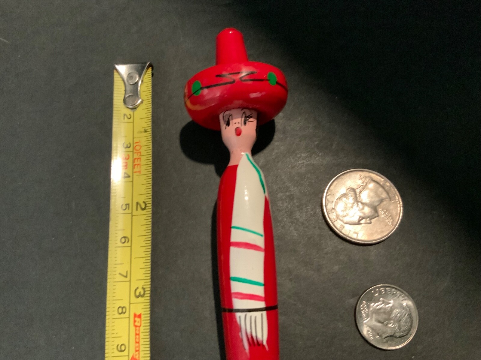 Vintage Rare Handpainted Wooden Pen Xalpa Mexico HOTEL DORADA Sombrero
