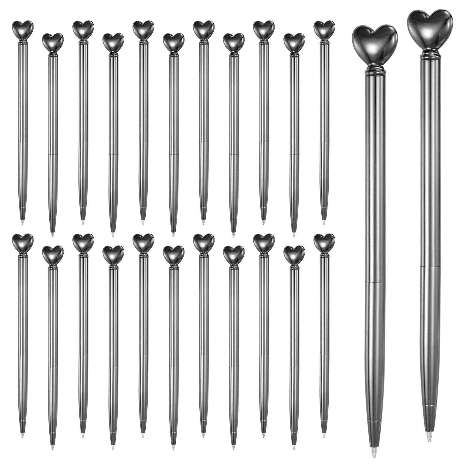 Heart Pens 1.0 mm Black Ink 24 Pcs Metal Cute Pens Ballpoint, Electroplated Gray