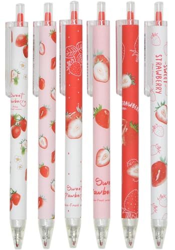 12pcs Cute Strawberry Pens Black Gel 1 Count (Pack of 12) Red strawberry pens