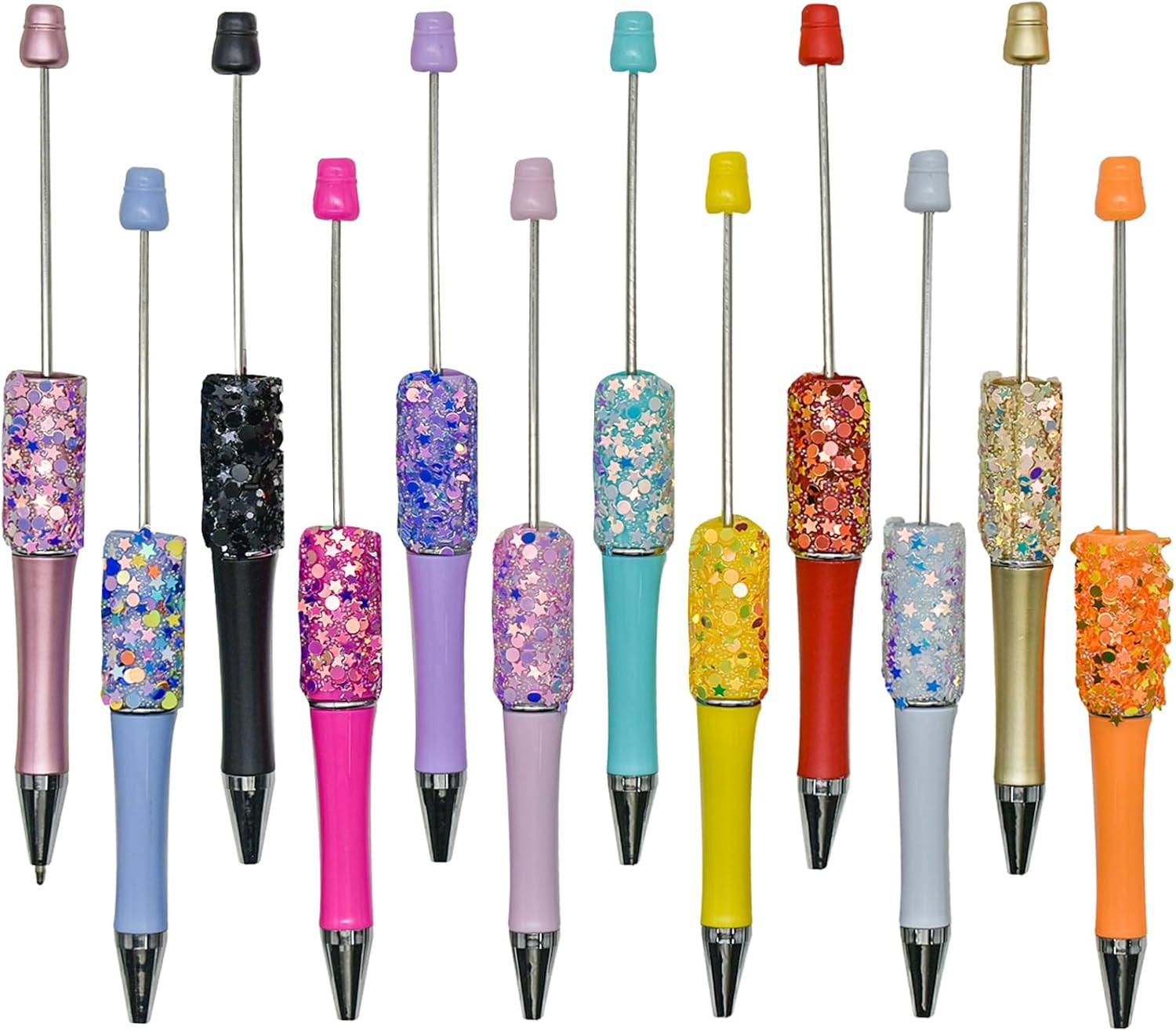 12 PCS Glitter Beadable Ballpoint Pens Retractable Sequin Bead Pen Plastic DIY H