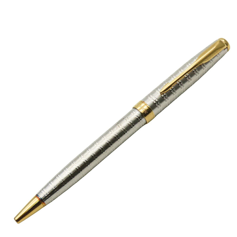 [Used] Parker Ballpoint Pen SONNET FRANCE P.III Metal Silver Gold Rotating