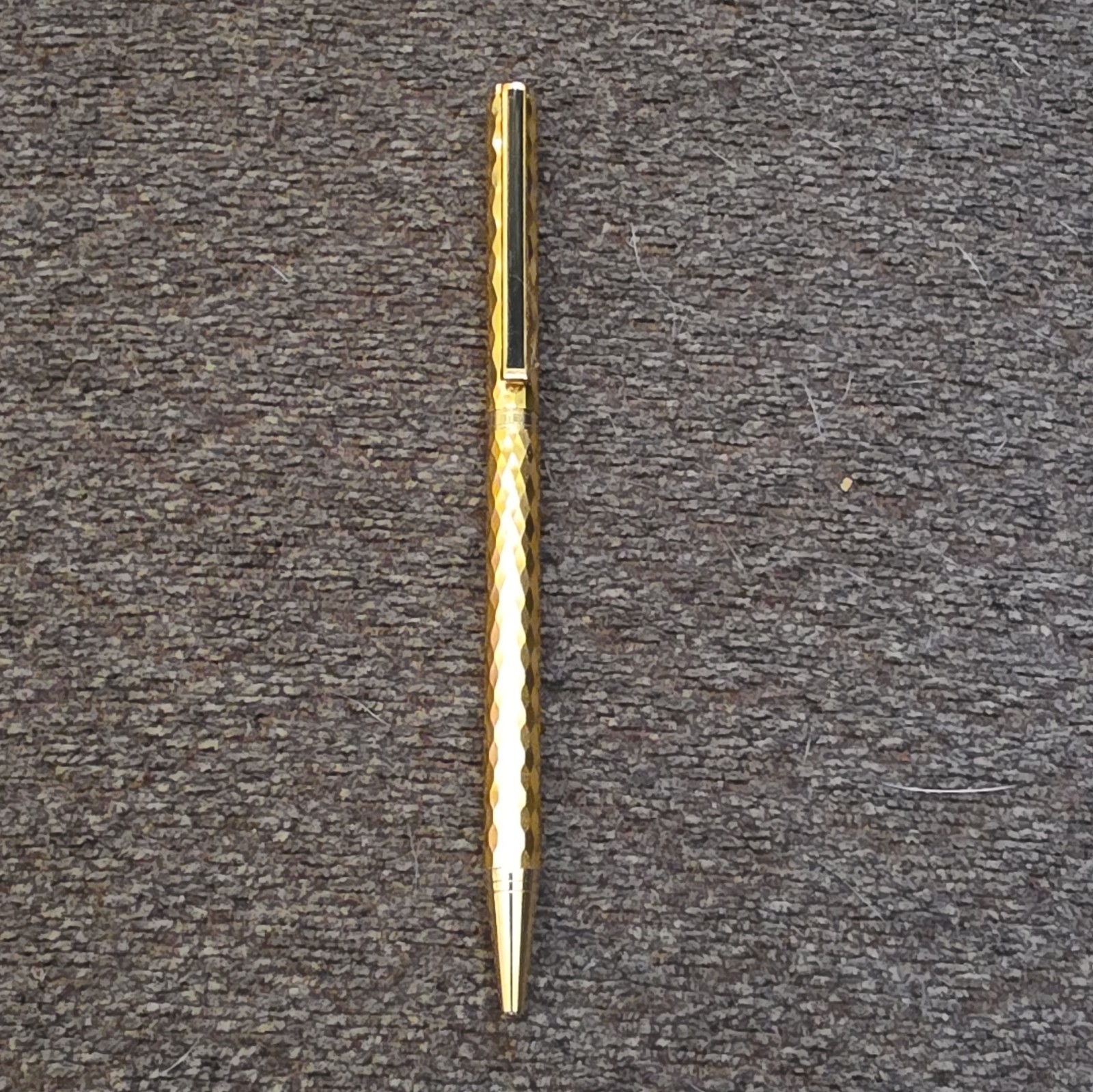 Gold Tone Faceted Metal Ballpoint Pen w/ Gold Trim, Black Ink