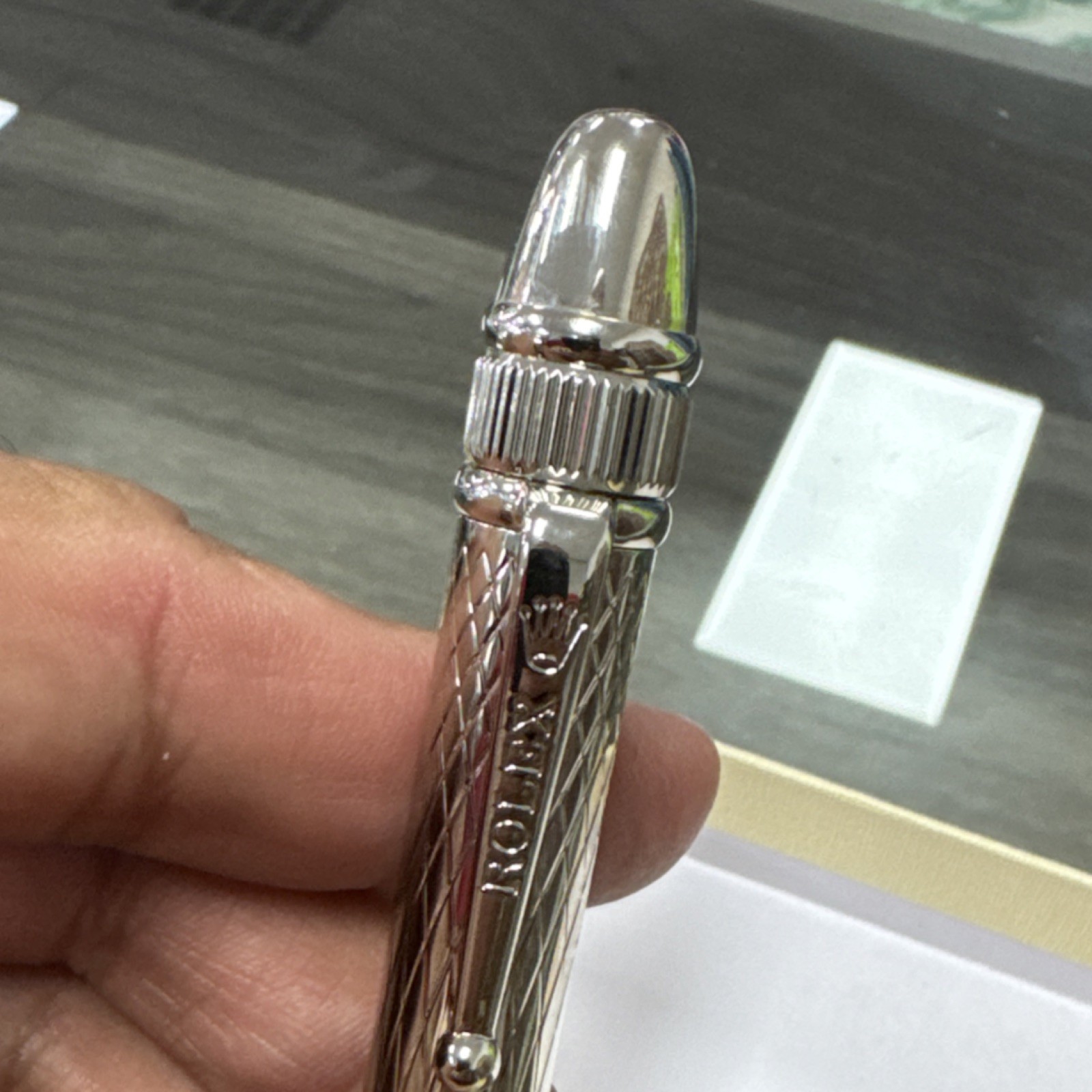 Rolex Metal Ballpoint Pen Chrome Trim Silver Tone with Collectible Branded Box