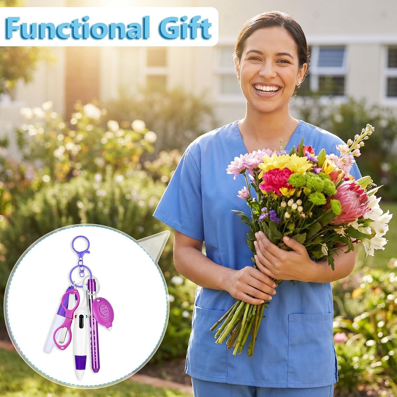 Essential Nurse Accessories Set: Retractable Pen, Scissors & Keychain Flashlight