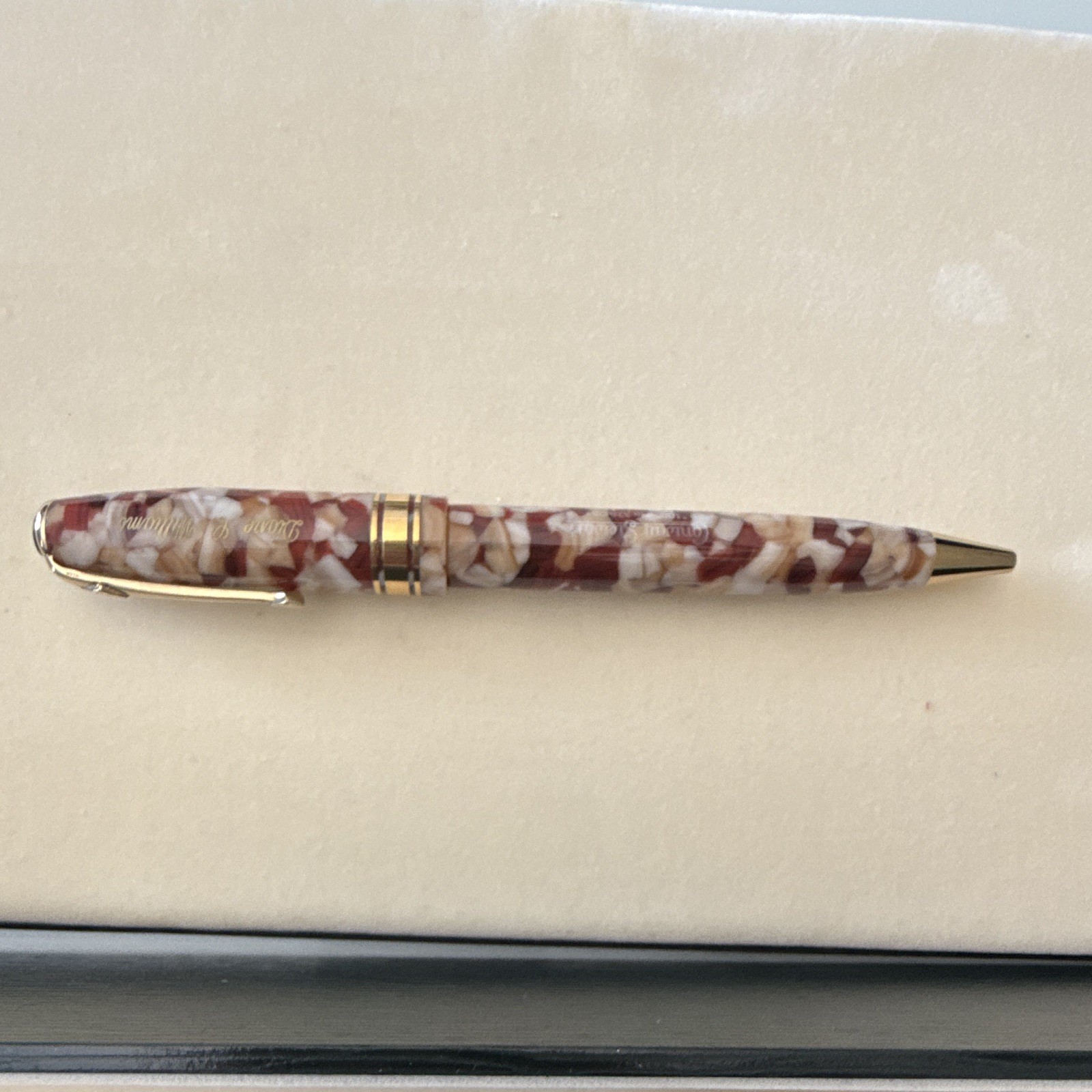 Conway Stewart Marbled Resin Ballpoint Pen Gold Trim Black Ink w/ Box