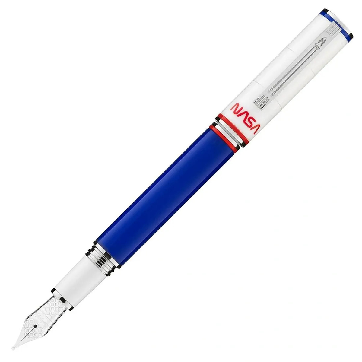 Montegrappa Fountain Pen NASA Atlantis Blue and White Resin Medium Nib ISN1R3BP