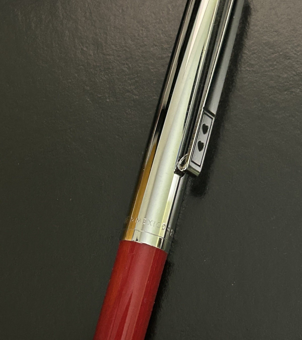 Set Of 2 Papper Mate Vtg Double Heart Ball Pen Black And Blue Ink Red & Silver