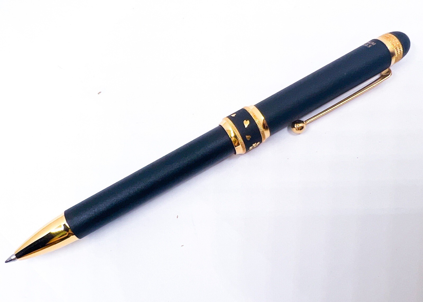 New Higo Inlay Platinum Multifunction Pen DOUBLE 3ACTION Solid Gold Sakura Box