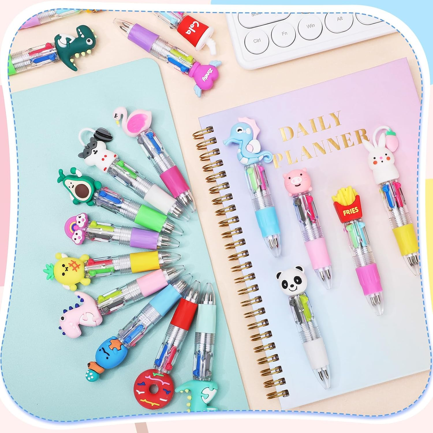 48 Packs Multicolor Pen in One, 4-In-1 Fun Pens for Kids Cute Pens Bulk End of Y