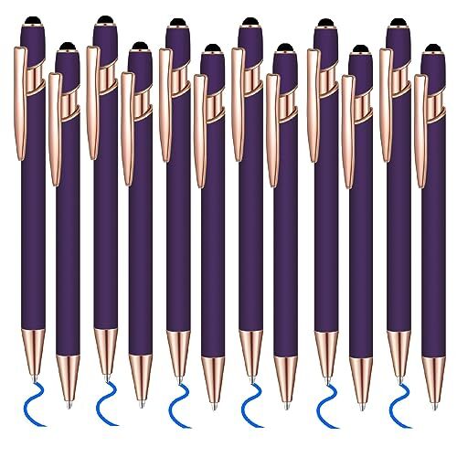 12 Pcs Blue Ink Ballpoint Pen with Stylus Tip 1.0 mm Metal Pen Stylus Pen