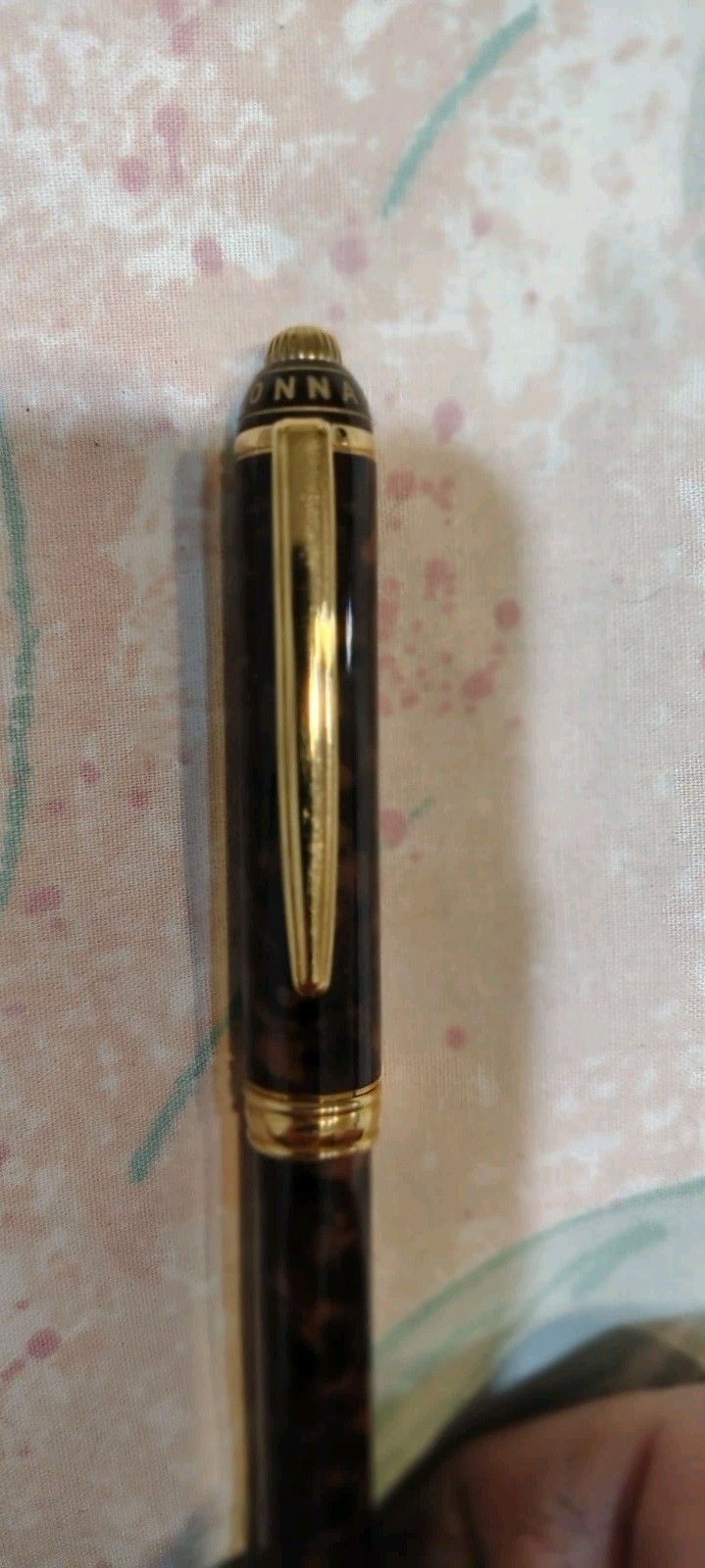 Faconnable Marble Brown Plaque Metal Ball Point Pen Swiss Made