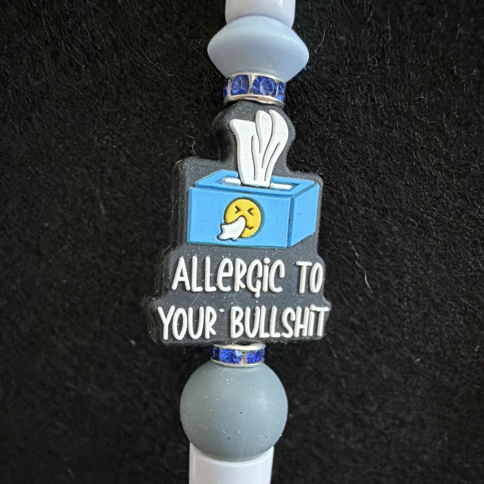 Novelty Ballpoint Pen w/ «Allergic To Your Bullshit» Charm, Black Ink
