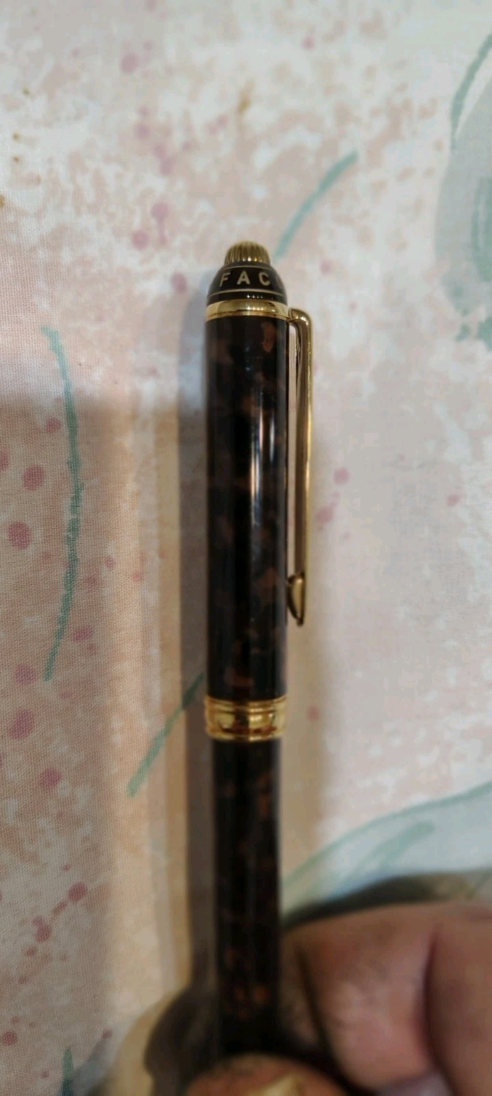 Faconnable Marble Brown Plaque Metal Ball Point Pen Swiss Made