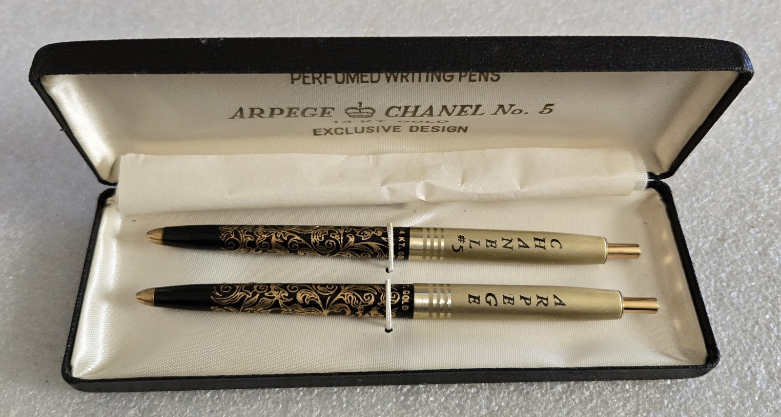 Vintage Arpege Chanel NO.5 14k Gold Ballpoint Pen Set