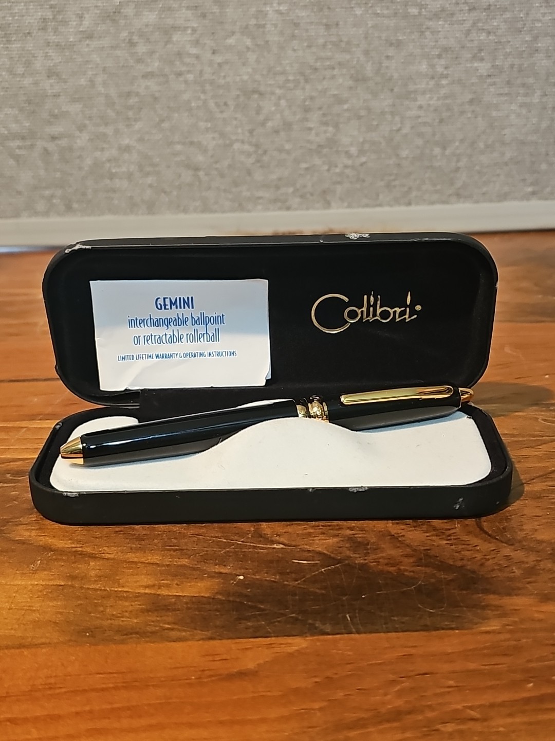 Vintage Colibri Pen Gemini   Ball Point Black  With Gold Trim In Hard Case