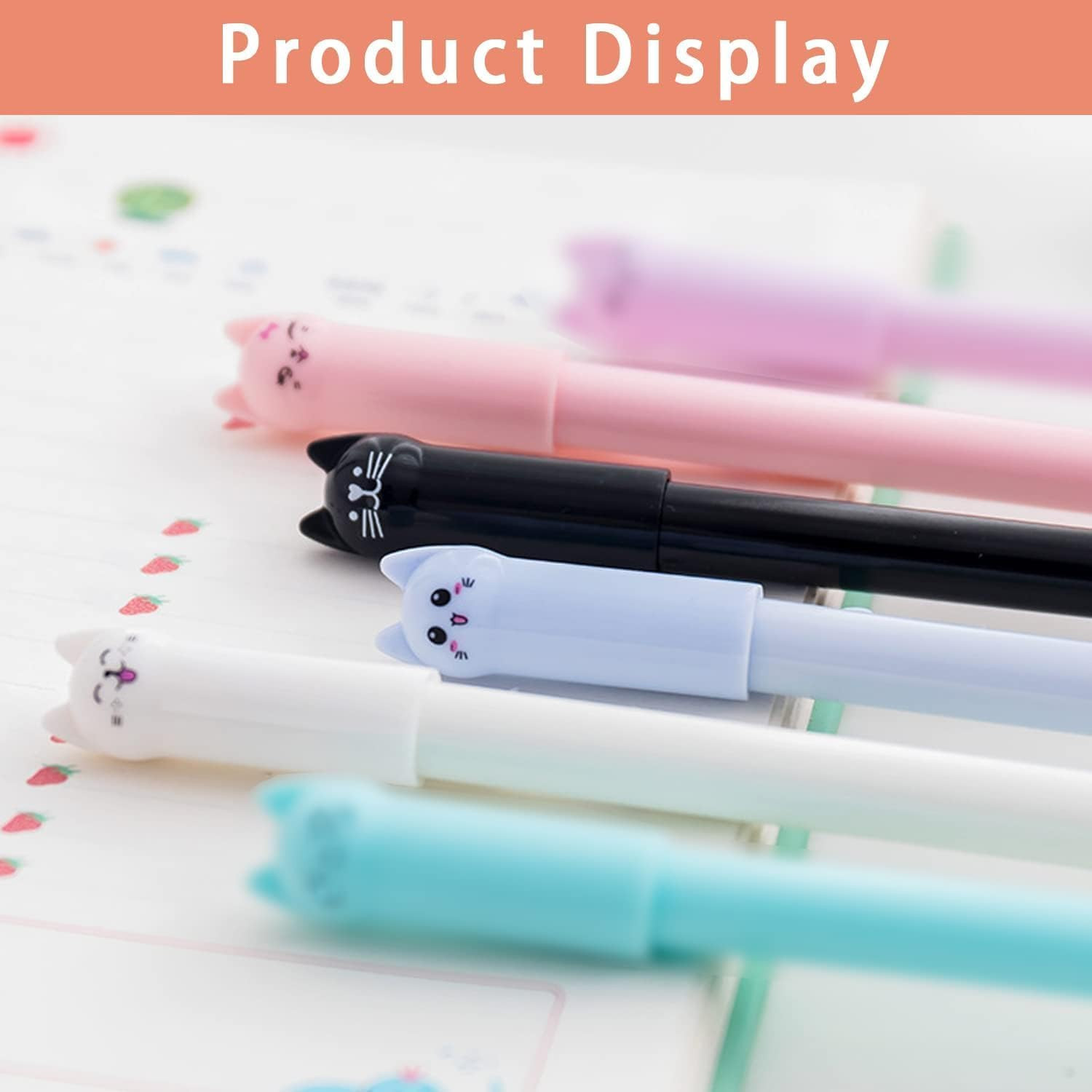 Cat Pens, 12Pcs Cute Cat Style Gel Pens with 0.5Mm Black Ink, Fun Gifts for Kids