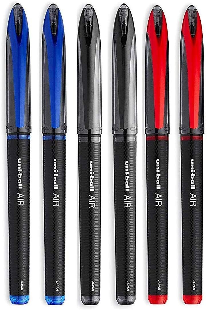 6 Count Assorted Ink Pens 0.5mm Fine Point Blue Black Red Smooth Writing