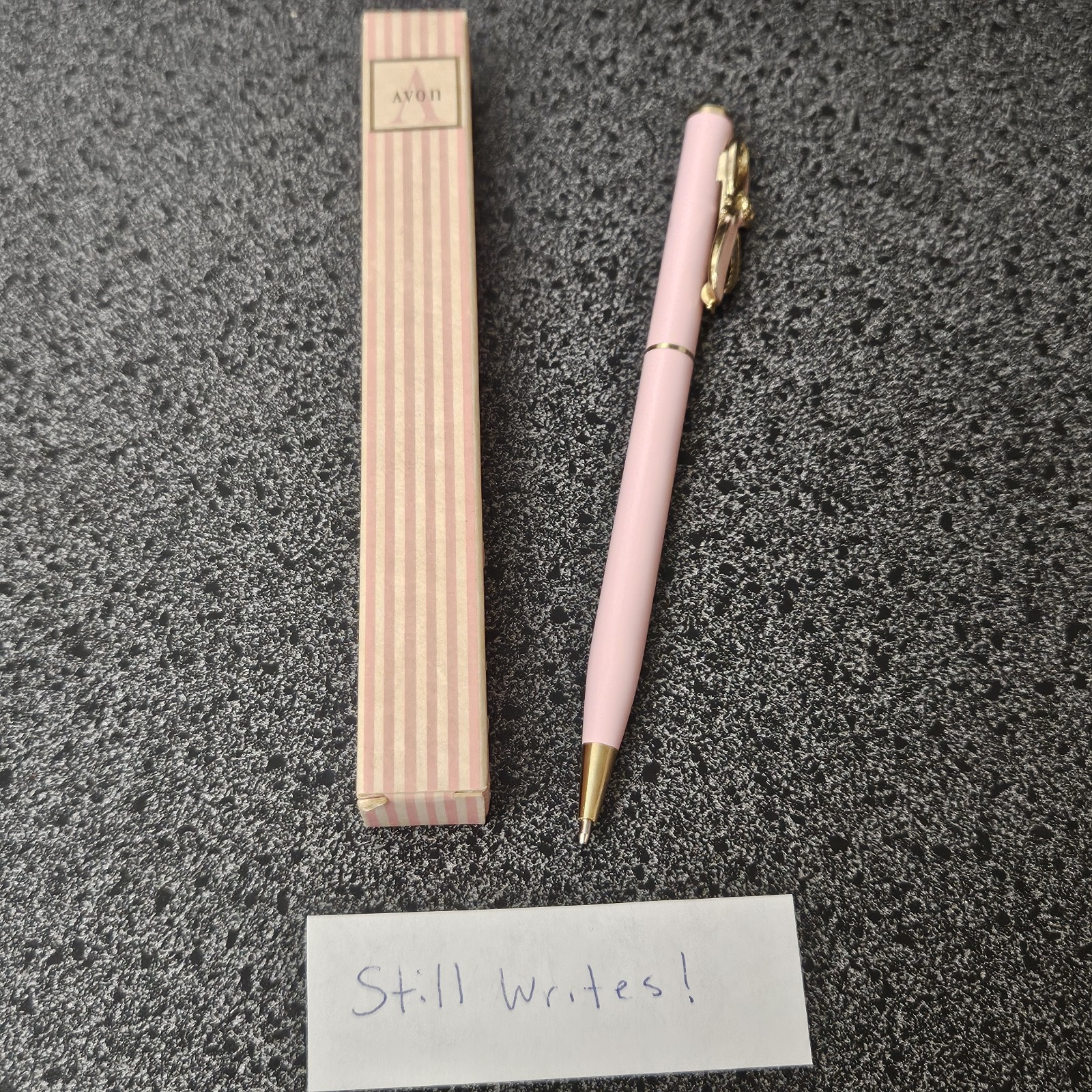 1995 Avon Breast Cancer Awareness Pink Ribbon Pen, Solid Brass Pen, Pink Enamel