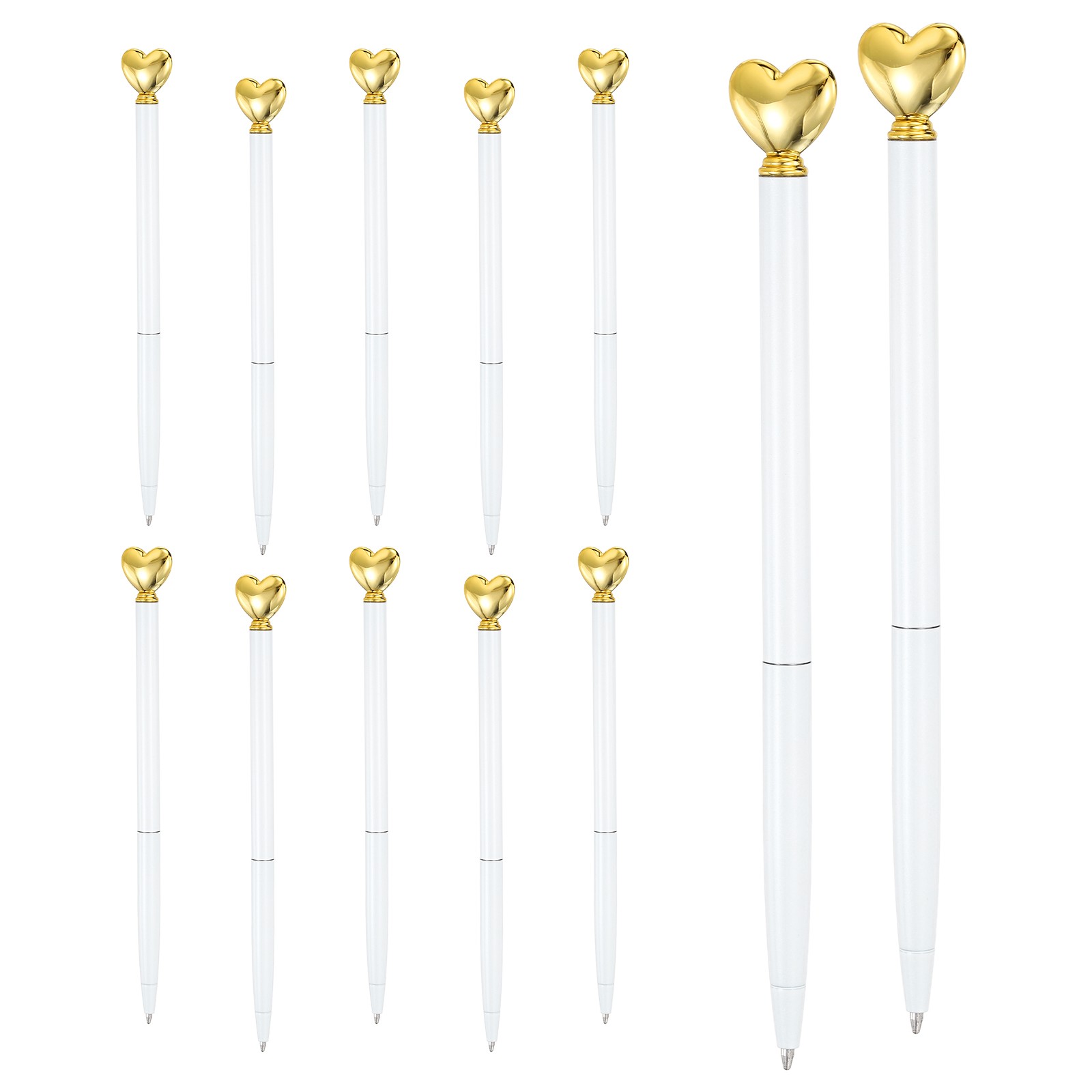 Heart Pens 1.0 mm Black Ink, 12 Pcs Metal Cute Pens Ballpoint, White/Gold