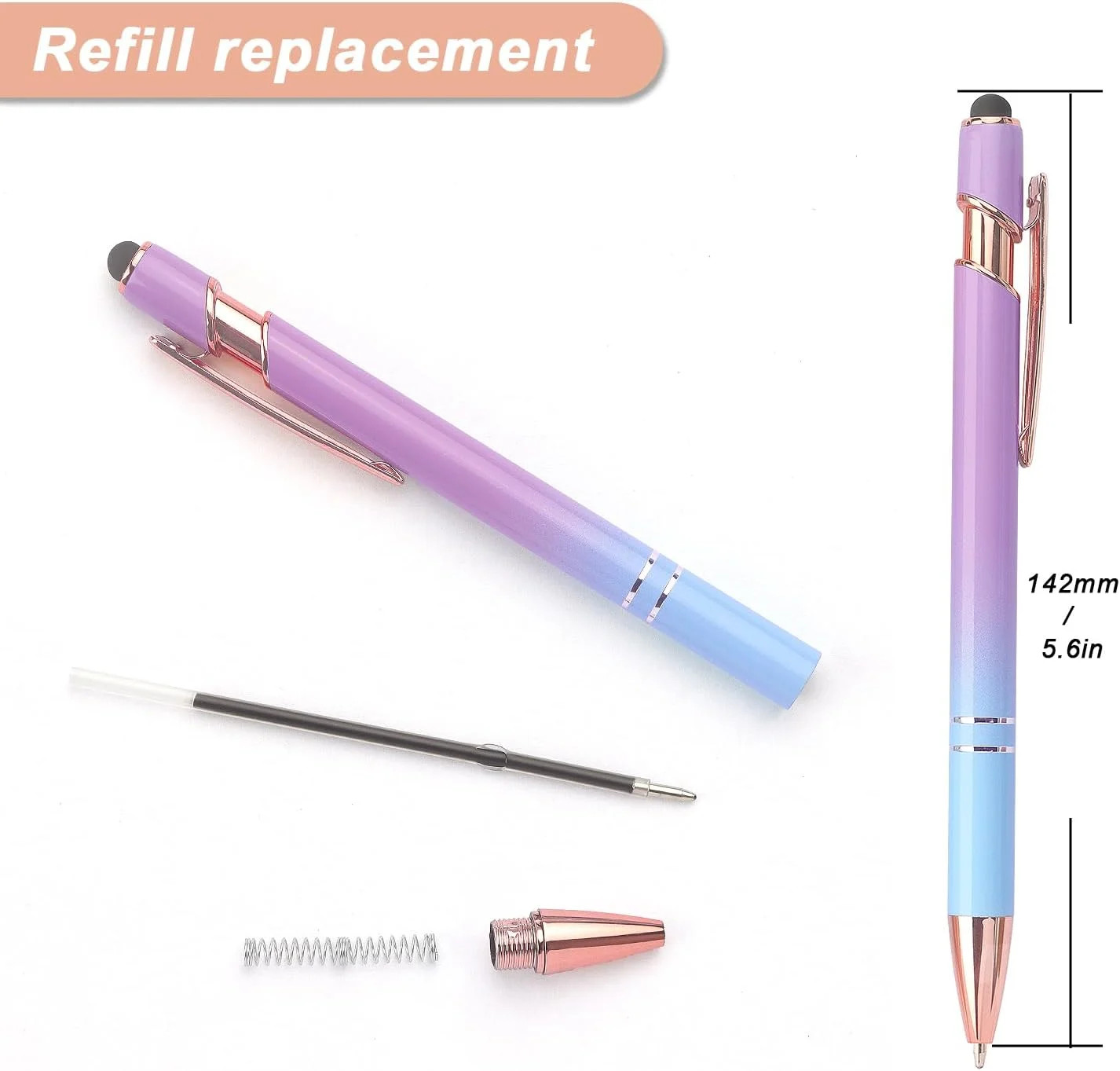 6 Gradient color, Ballpoint Pen 2-in-1 Pen with Stylus tip, 1.0 mm Black Ink