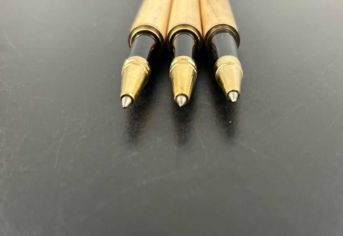 Lot of 3 Wooden Case Pen Ball TC Roller Pens Honeywell Branded Working Smooth