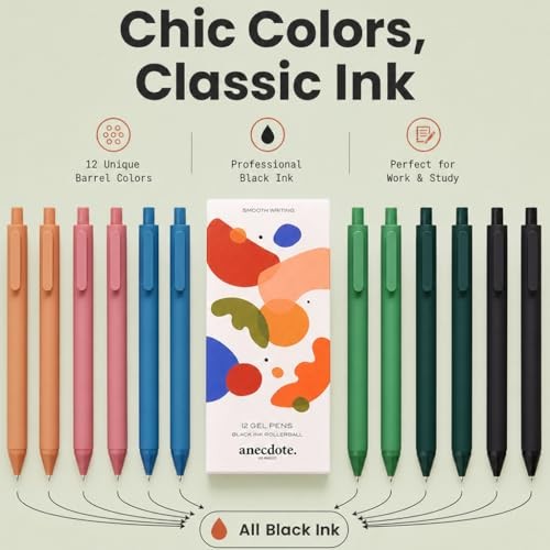 Journaling Pens Set (12 Pack) | Black Ink Planner Pens, 1 Count (Pack of 12)