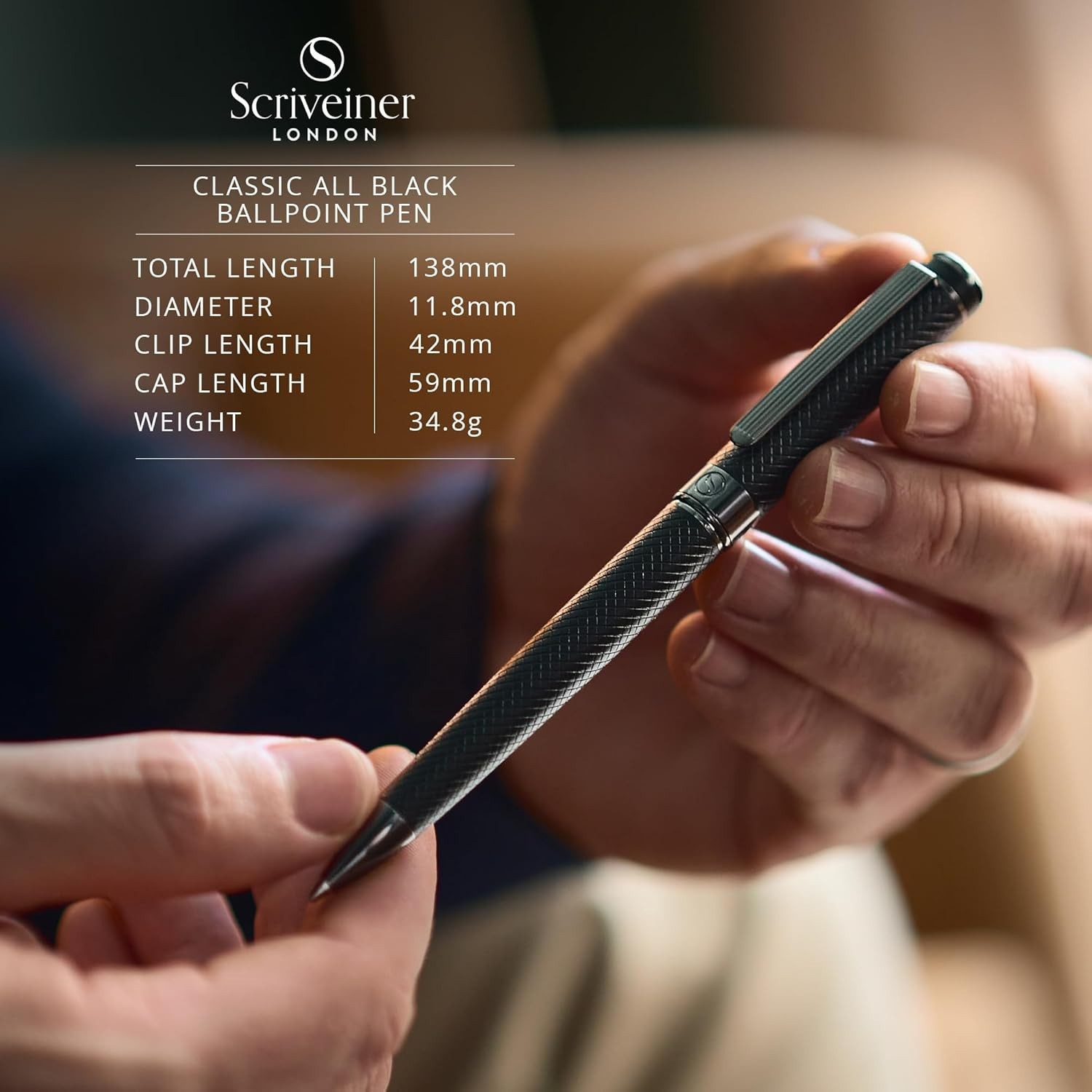 Luxury All Black Ballpoint Pen with Ergonomic Grip and Refillable Ink Cartridge