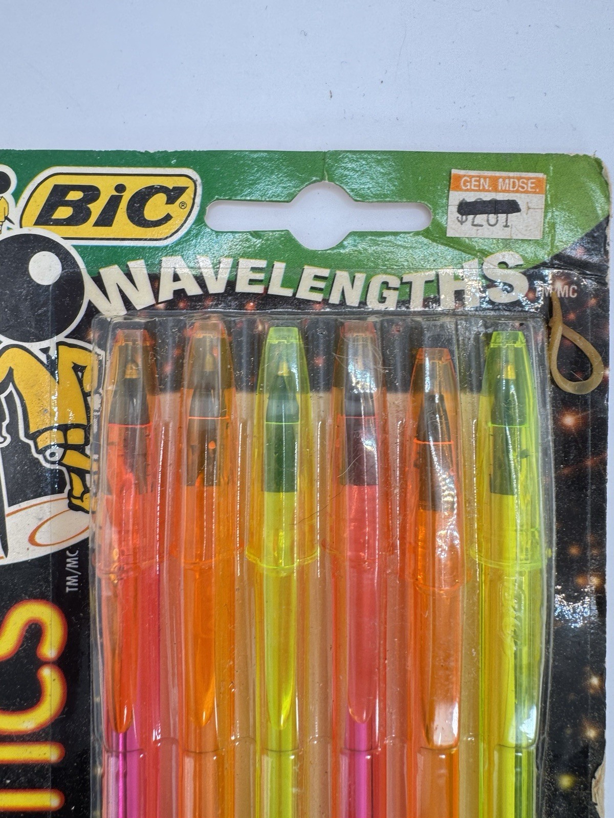 Vintage Bic Wavelengths Glow Stics Pens Stick Neon 90s Black Ballpoint USA