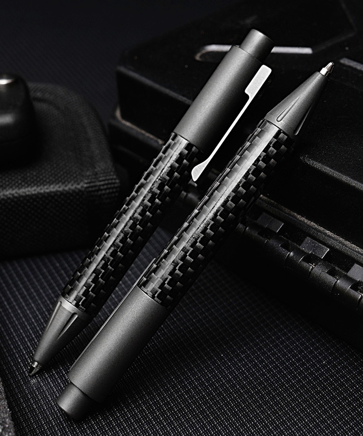 Mini Pocket Titanium + Carbon Fibre Ballpoint Pen Signature Pen w/ 2pcs Refills