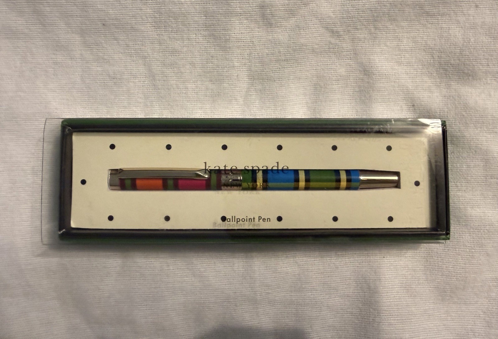 KATE SPADE NIB ENCHANTED STRIPE BALLPOINT PEN #203548 BLACK INK TAG PRICE $35.95