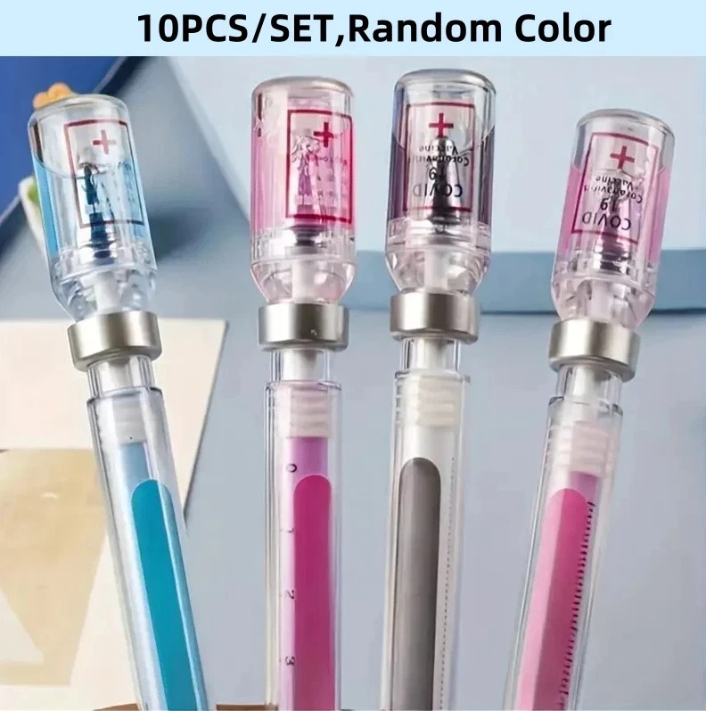 10PCS Random Color Belt Syringe Shaped Gel Neutral Pen, Signature Ballpoint Pen