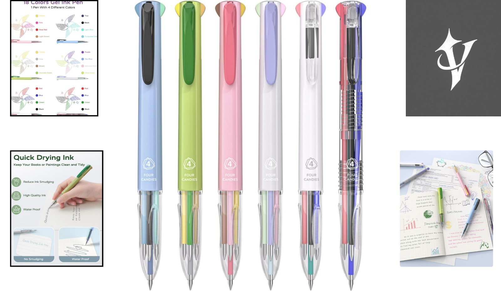 Quick-Dry 4-in-1 Multicolor Pens – 18 Vibrant Shades, 0.5MM Fine Point – 6 Pack