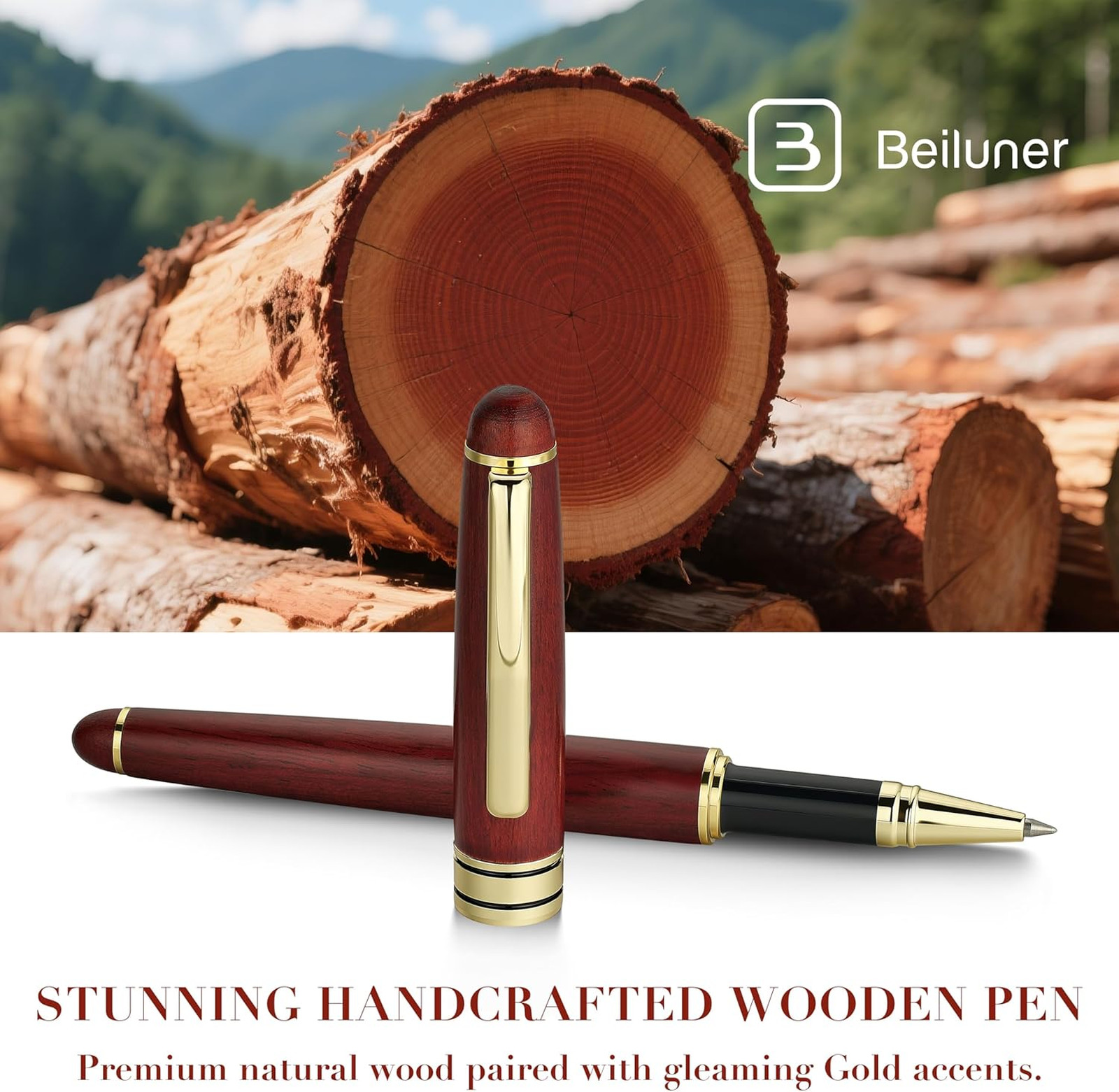Wood Ballpoint Pen Writing Set, Rosewood, 0.5mm Fine Tip, Signature Gift, Office