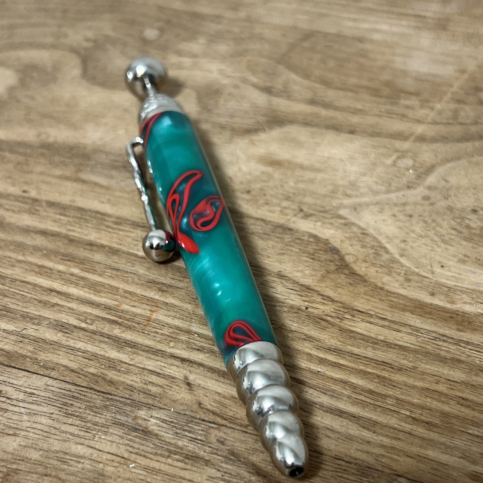 Jean Peierre LePine Zig Zag Ball Point Pen Green Red Silver Very Nice Works Grea