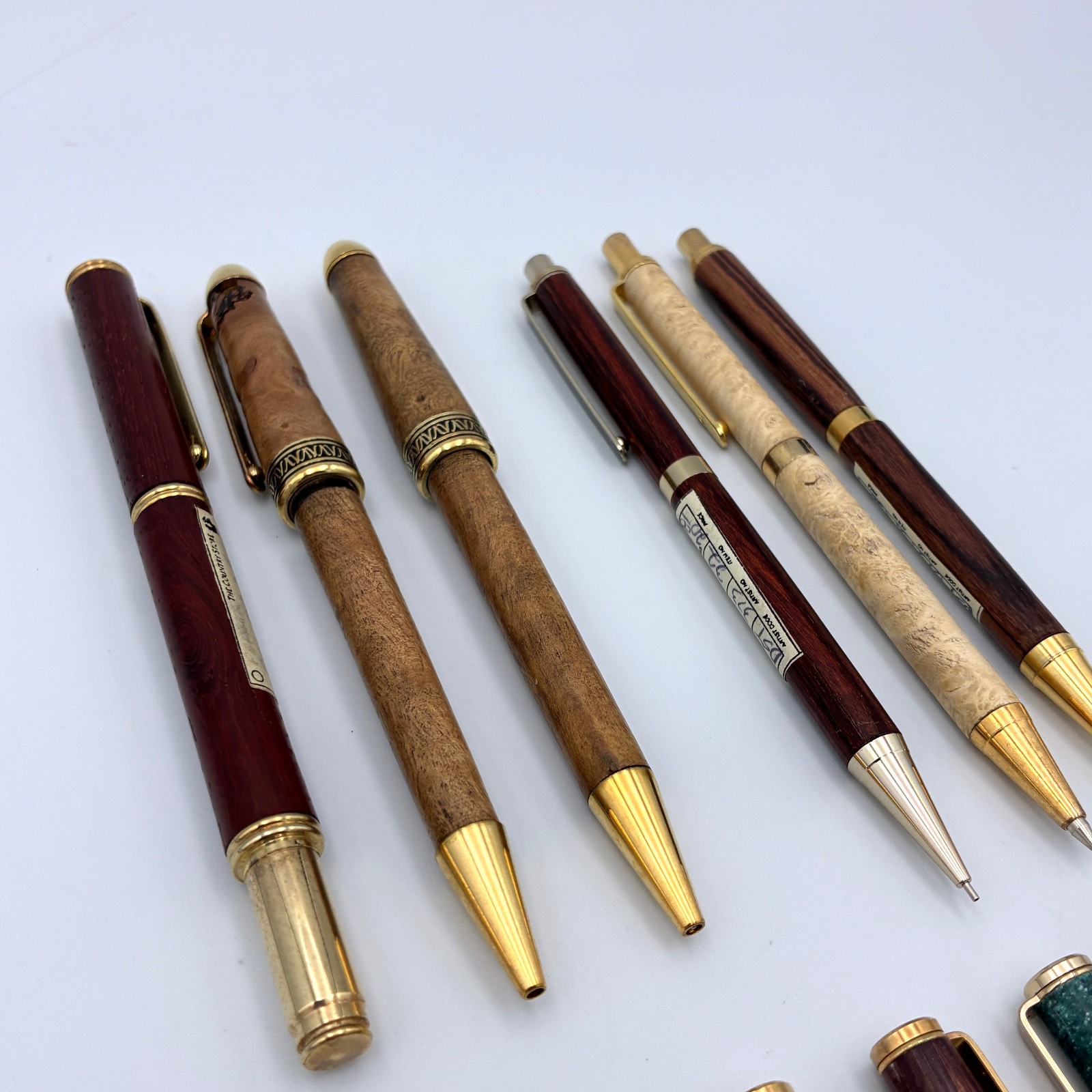 Lot of 14 Handmade Wooden Pens & Pencils – Some Broken – READ