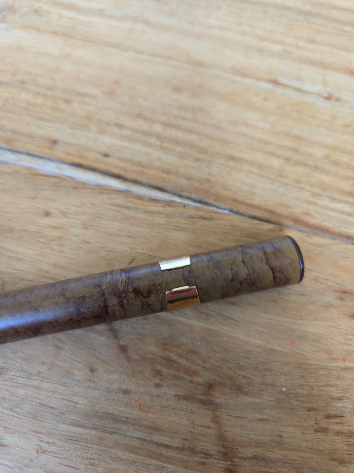 Vintage Cigar Look Pen Brown Heavy Metal Novelty Gold Wrap Ballpoint Black Ink