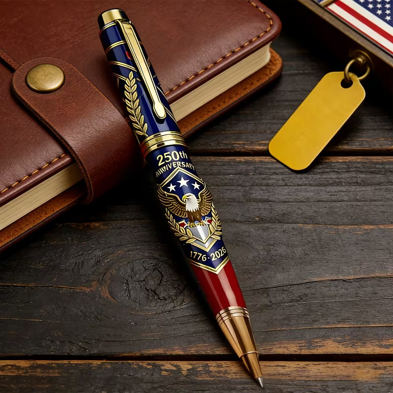 United States 250th Anniversary Metal Ballpoint Pen Gold Trim Gift Box