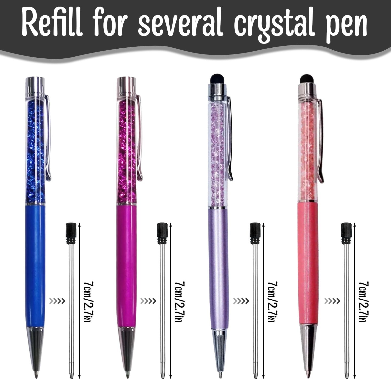 20PCS 2.75in Ballpoint Pen Refills, 1mm Medium Tip Black Ink Refill Replaceable