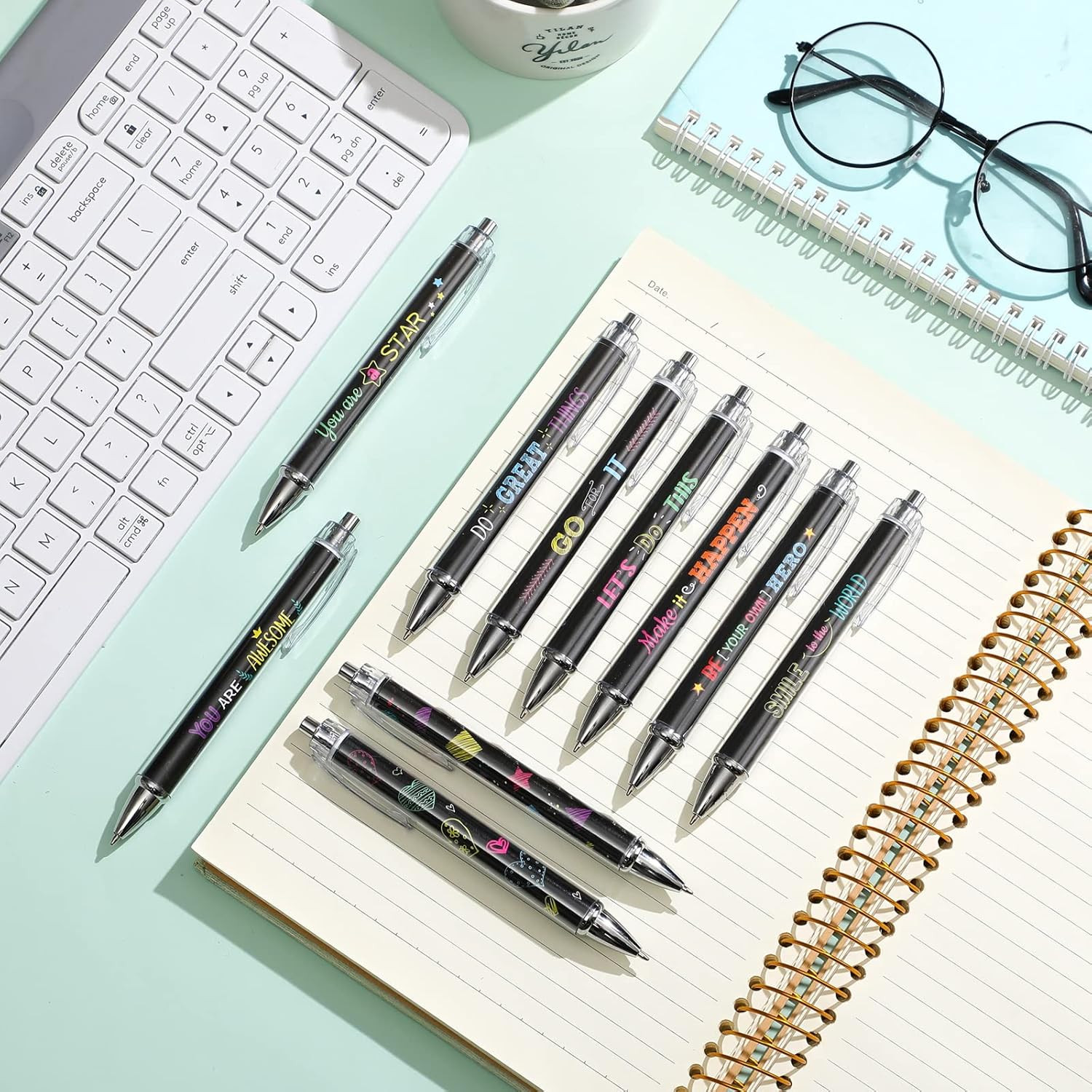 10 Pcs Inspirational Ballpoint Pens Retractable Funny Black Ink Pen Set with Sty